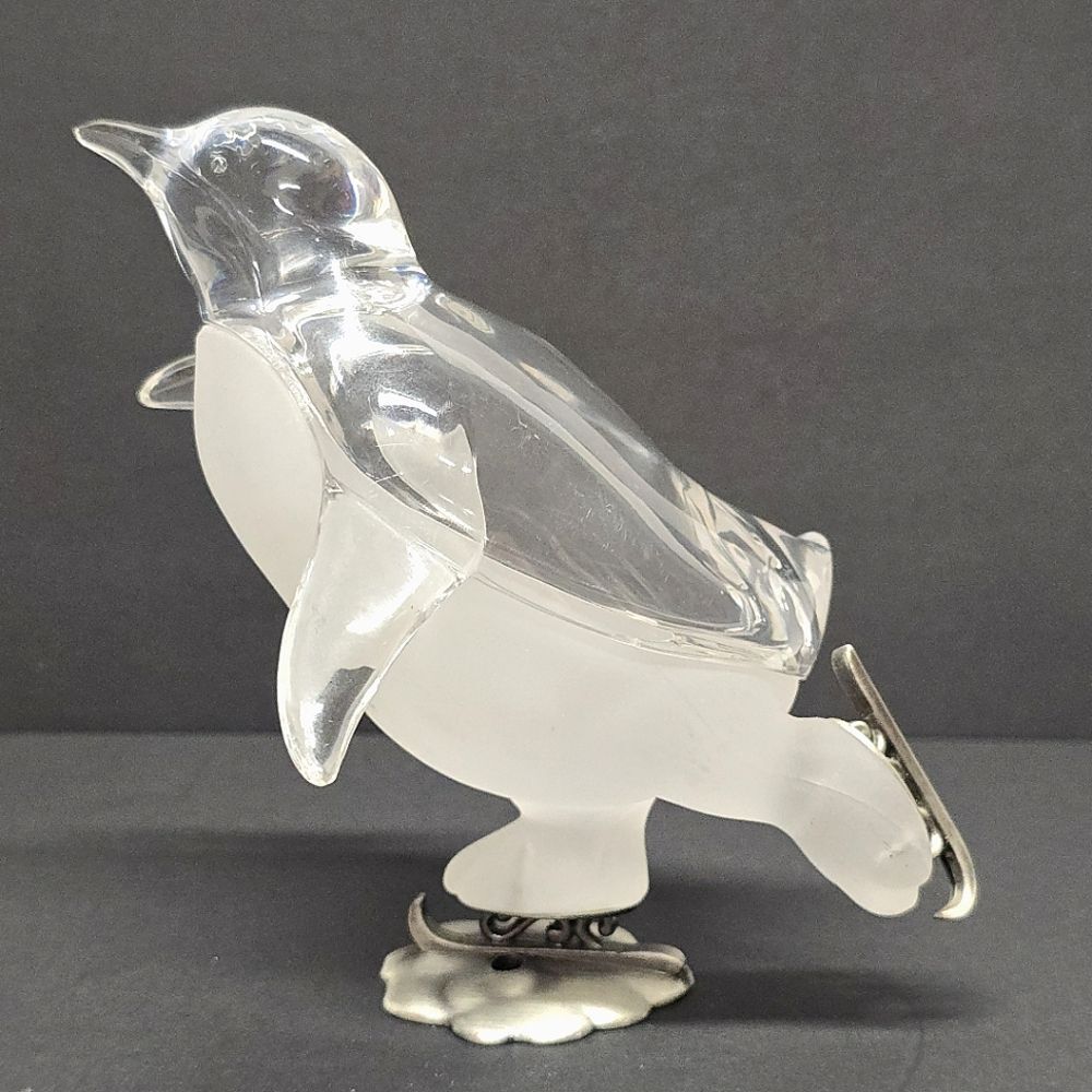 Lucite Penguin On Ice Skates MCM Frosted Christmas Prop Figurine Vintage 50s